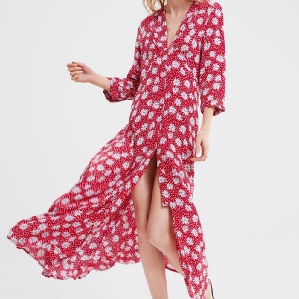 Zara Phoebe Maxi Dress Floral Red White